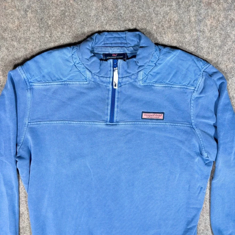 Vineyard Vines Quarter Zip Pullover Mens M Blue Shep Shirt Logo Cotton Sweater